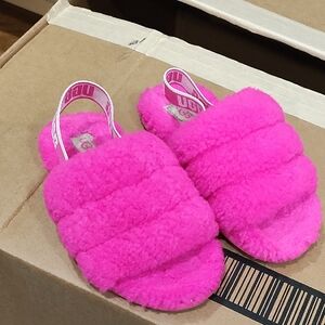 UGG Kids Pink Fluffy Slippers